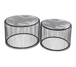 Coffee Table Wire Glass Marble Black (2/Set)